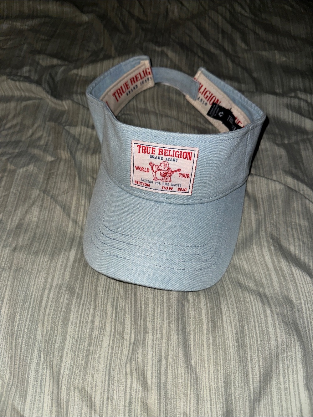 True Religion Light Blue Denim Visor with Red Logo Patch